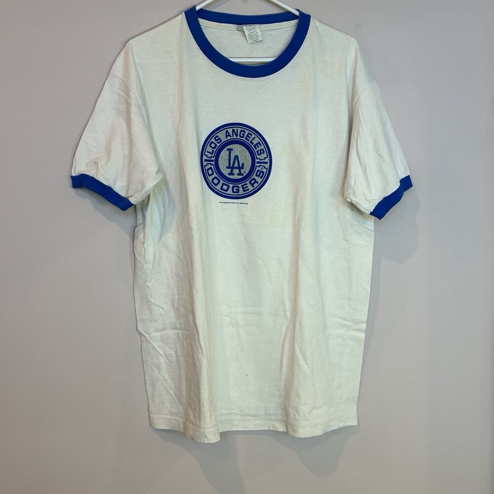 Vintage Los Angeles Dodgers Ringer T-Shirt MLB Blue/White Size L CSA